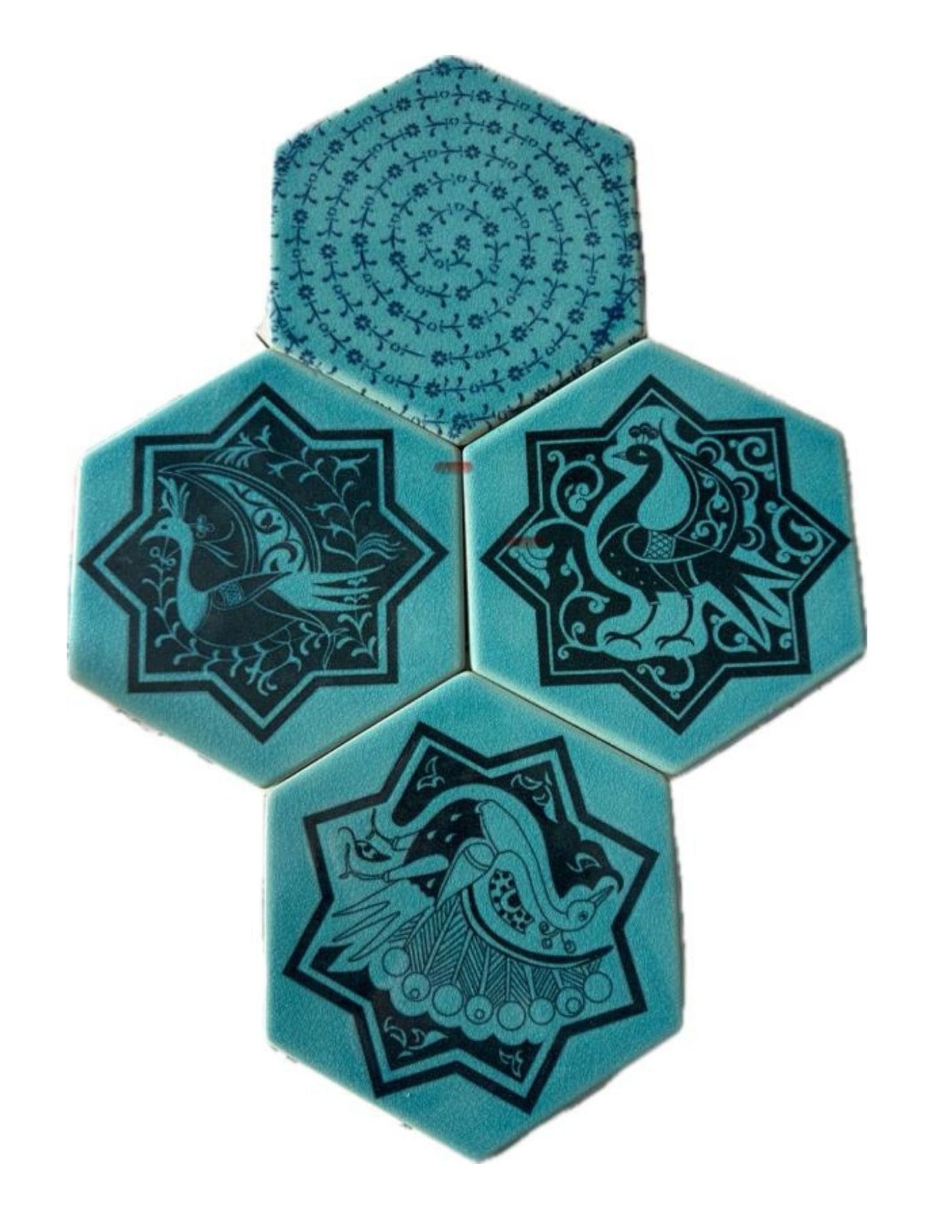 Altıgen Çini Seramik Karo - 51 - Selçuklu Motif Altıgen Çini