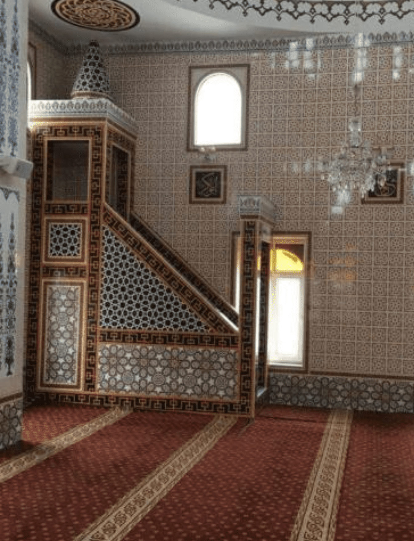 Cami Minber Modelleri - 17 - Ahşap Minber Selçuklu Çini Desenli